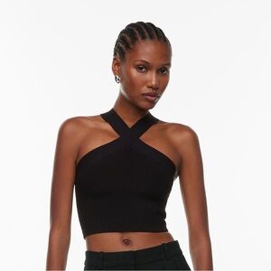 Aritzia Babaton Sculpt Knit Criss Cross Cropped Tank XS Black